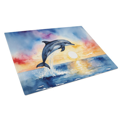 Dolphin Leaping at Sunrise Glass Cutting Board