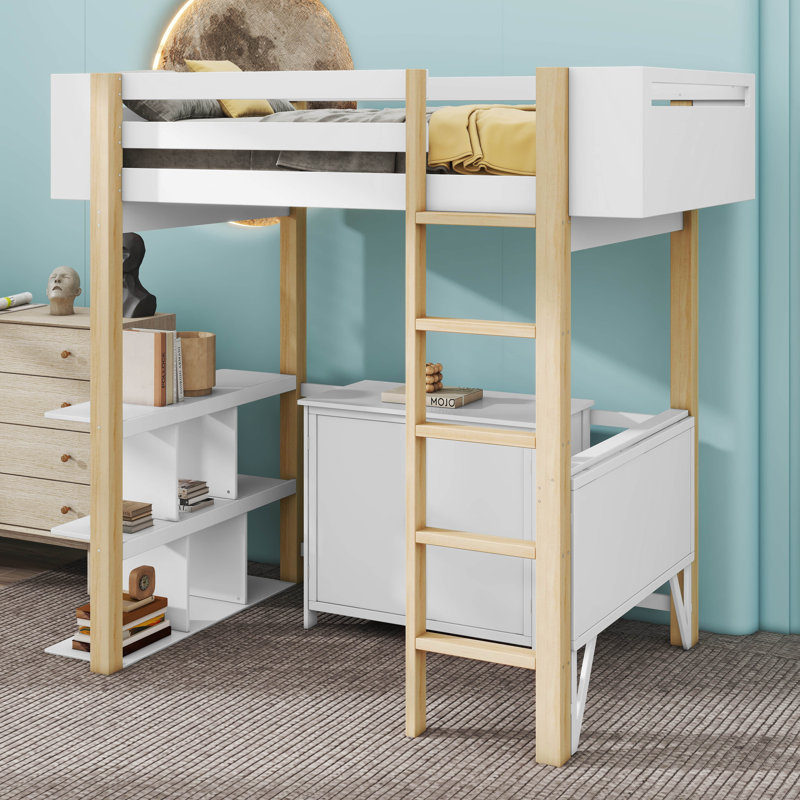 Lit mezzanine Janelly, pour enfants, Simple, Blanc