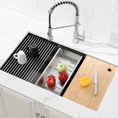 304 Stainless Steel Undermount Sink, 30"X19" Black With Scratch Feature & Colander Kitchen Sink 30"X19", Water- Coating Drainage Basket