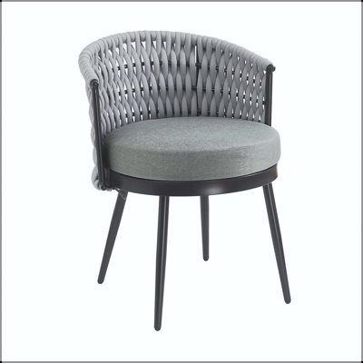 Outdoor Metal and Rope Dining Chair with Light Gray Cushion