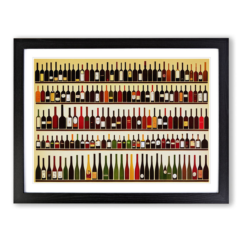 XH1022-10163X Wine Bottle Art Retro Vol.1 - Single Picture Frame Print, Black, 46cm H x 64cm W x 2cm D