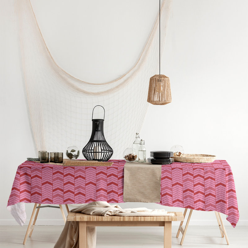 Festive Hol Tablecloth, 102" L x 58" W, Pink/Red