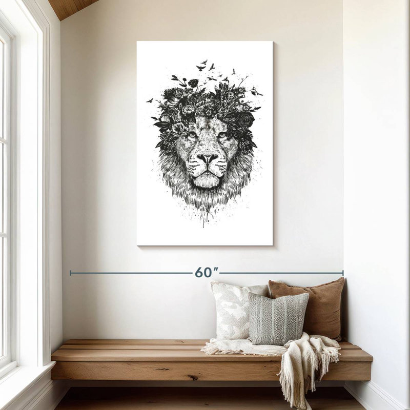 Brampt floral lion BW, H 45 po x l 30 po