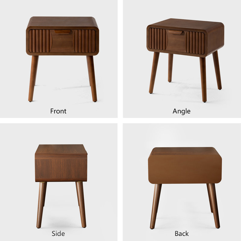 19.7" W Fluted Wooden Nightstand with Single Drawer