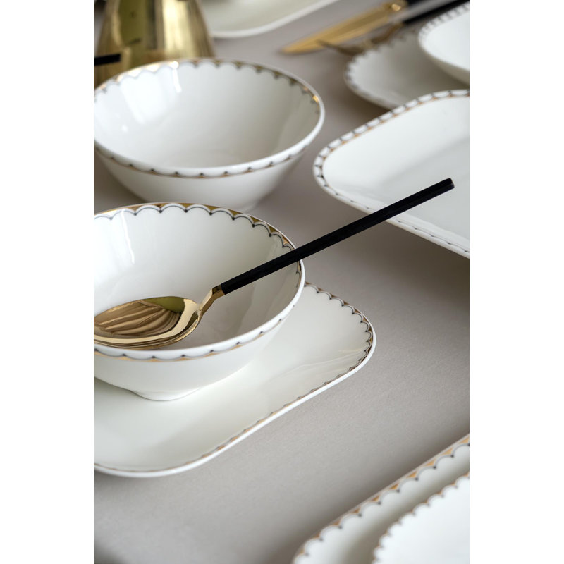 Davian Piece Dinnerware Set - Service for 6, White/Gold
