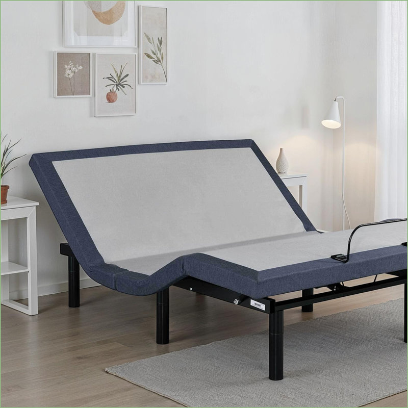 Twin Size Adjustable Bed Base with Head &amp; Foot Positions, Wireless Remote, Bluetooth &amp; 850lbs Capacity, Blue/Gray