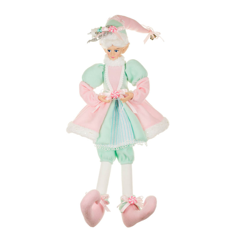 Figurine elf en tissu rose pastel assis avec membres posables