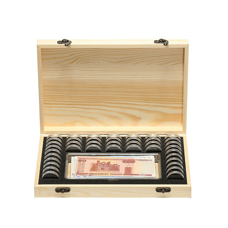 Boîte de rangement pour 40 pièces de monnaie et porte-vitrine en bois