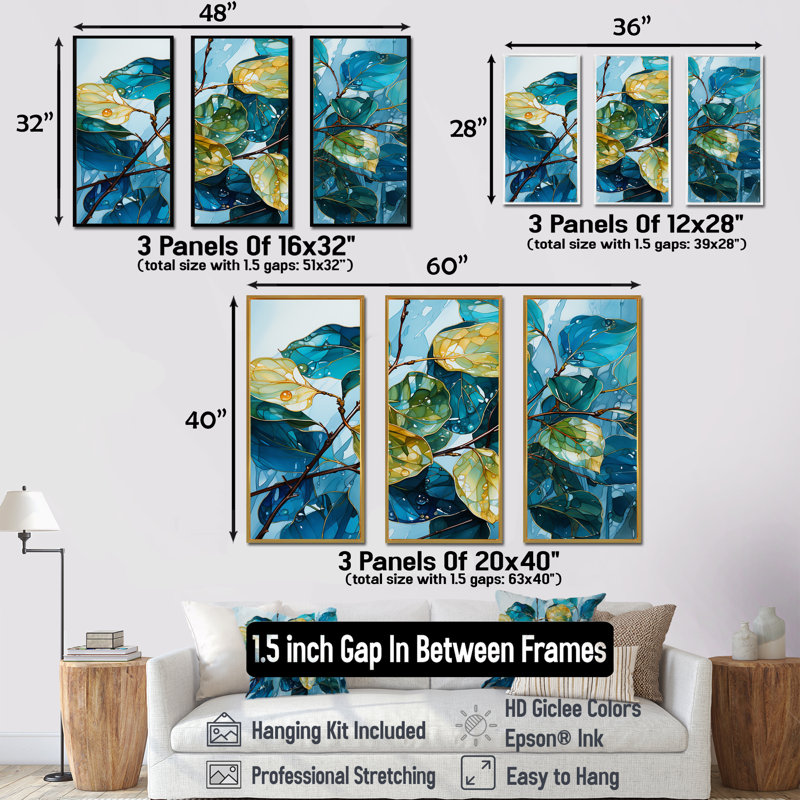 Ensemble de salon Leaves Charm, Cadre flottant blanc, H 28 po x l 36 po x P 1 po