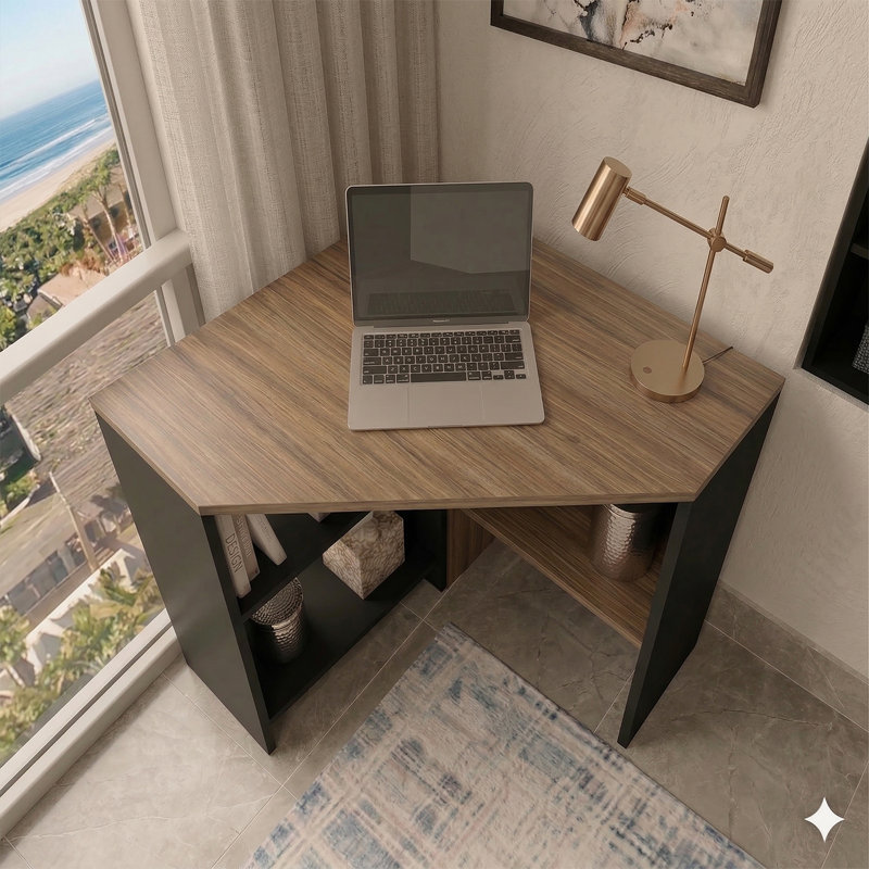 Alison 72Cm W Corner Computer Desk with Open Storage, Black Walnut