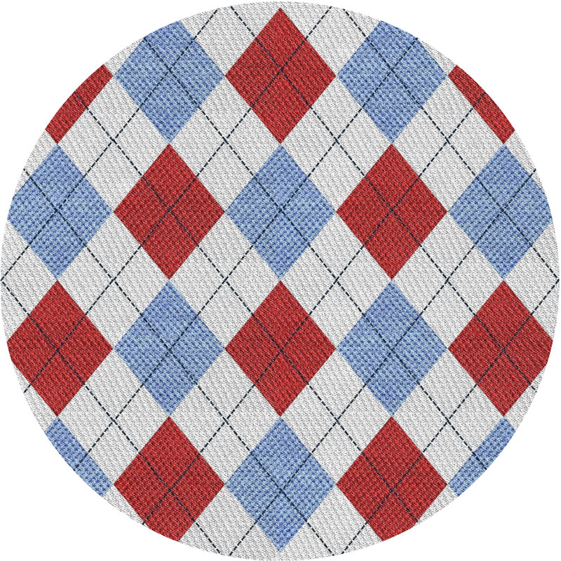 Tapis rouge / bleu / gris clair tissé à la machine, Rond 3 pi