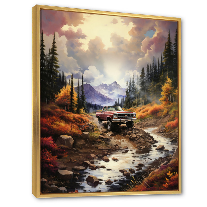 Artane brun, camionnette Mountain Majesty III - impression, H 32 po x l 16 po x P 1 po, Cadre flottant doré