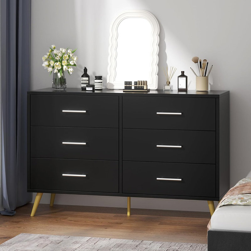Commode 6 tiroirs, grande commode de rangement avec tiroirs, grande armoire de rangement, commode moderne pour chambre à coucher, salon, véranda, noir