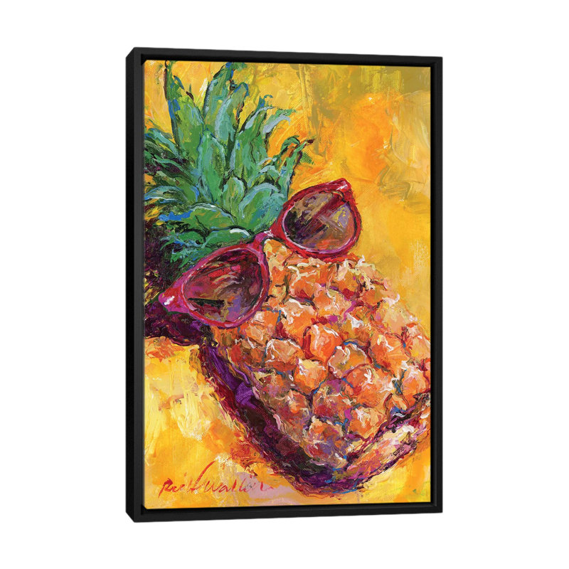 " Art Pineapple " by Richard Wallich, 26" H x 18" W x 1.5" D, Black Floater Framed Canvas, No Mat