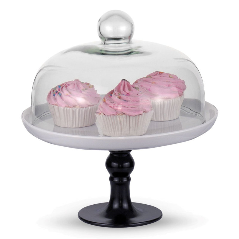 Ferretti Glass Cake Stand, Black/White