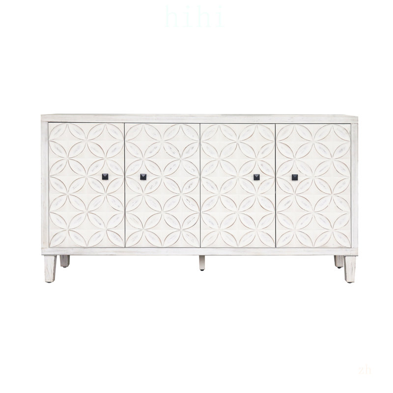 Élégante armoire d'appoint en bois à 4 portes avec tablettes réglables, parfaite pour le rangement et la présentation dans diverses pièces