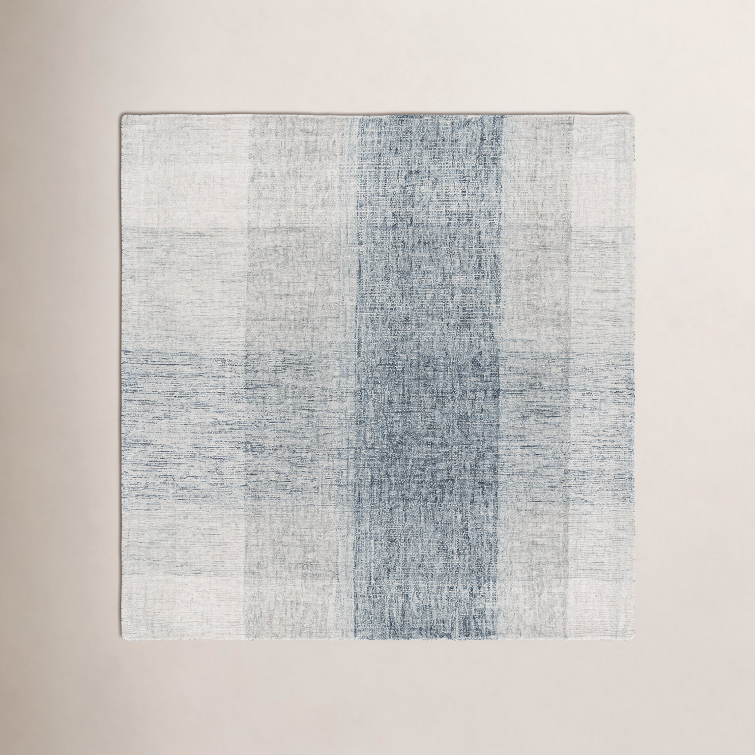 Gray Blue Hand-Tufted Geometric Wool Rug, Square 6'