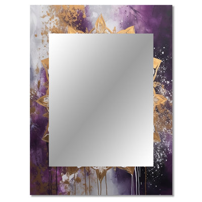 Purple And Gold Mandala II - Boho Mandala Mirror, Traditional Unique Wall Mirror, Printed Metal Art