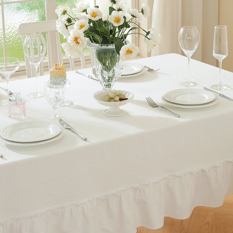 Nappe rectangulaire en coton délavé à volants, 63 x 118 po (160 x 300 cm), Blanc cassé