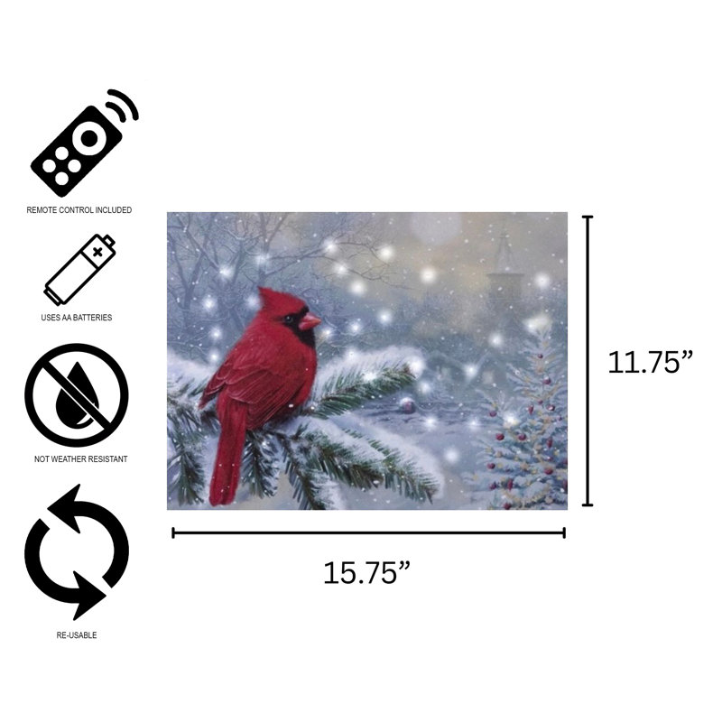 Art mural lumineux à piles - Cardinal d'hiver