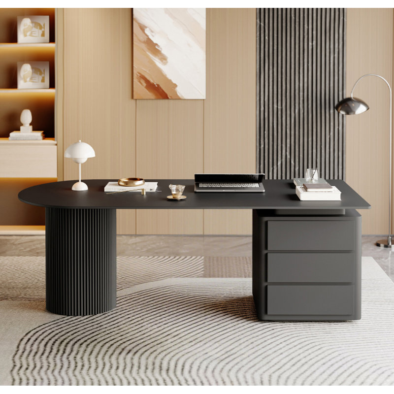 Bureau en pierre frittée clair de luxe avec tiroirs,   29.5" H x 55.1" W x 31.5" D