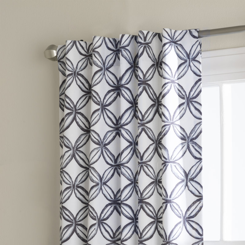 Moorpark 100% Polyester Room Darkening Geometric Print Curtain Panel with Rod Pocket Top and Hidden Back Tabs , Blue/Cream