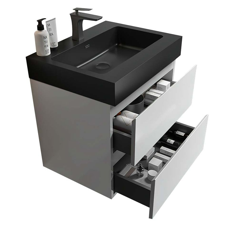 Meuble-lavabo mural simple 24 po avec lavabo, Blanc / noir