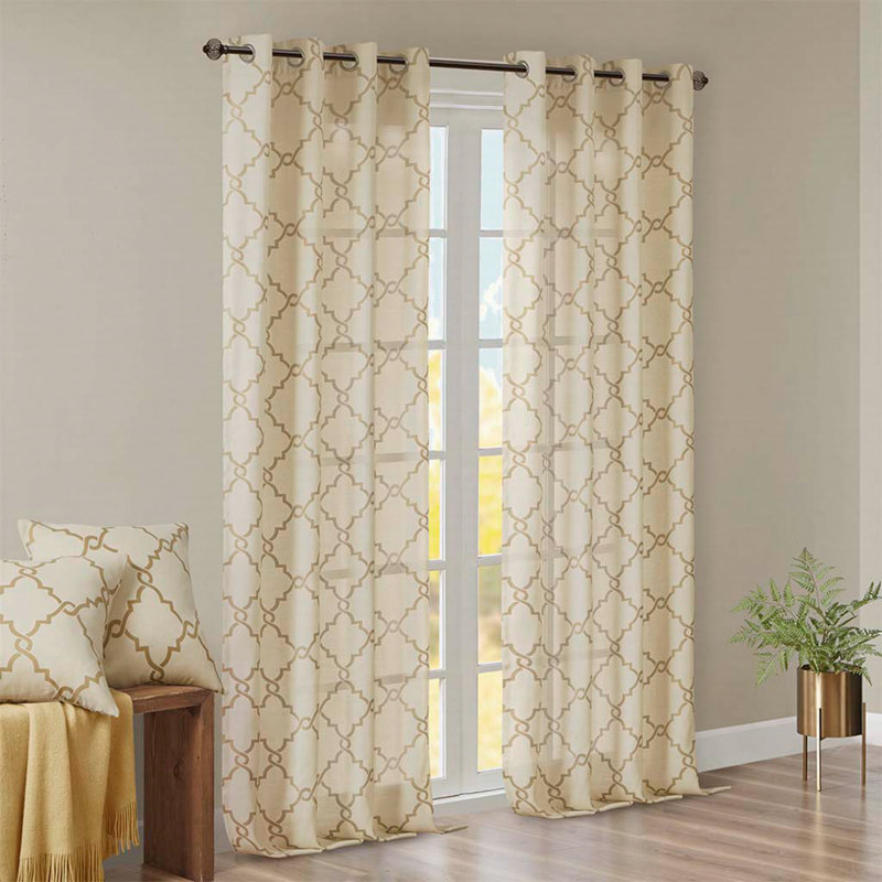 Panneau de rideau semi-transparent en polyester Stamatoula, H 63 po x l 50 po, Beige/Or