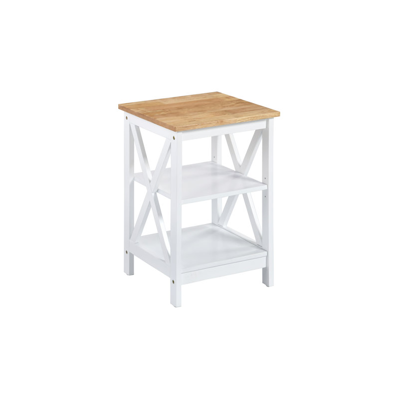 Table d'appoint Bella Vita avec tablettes ouvertes, Plateau naturel / structure blanche
