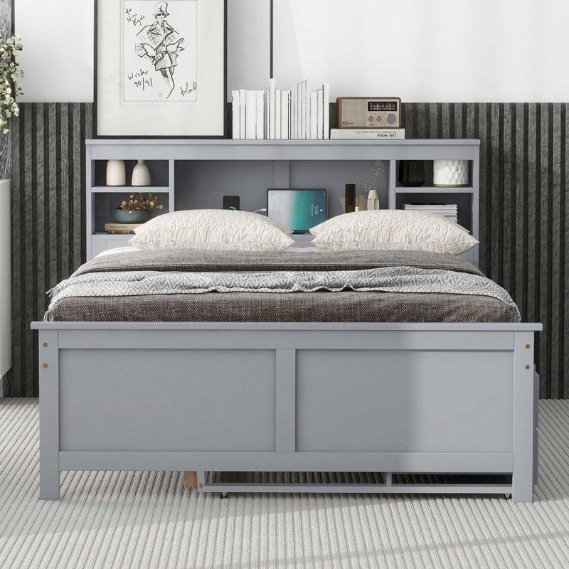 Functional Platform Bed With Storage Headboard, USB Ports, Trundle, And Drawers For Enhanced Bedroom Organization And Comfort