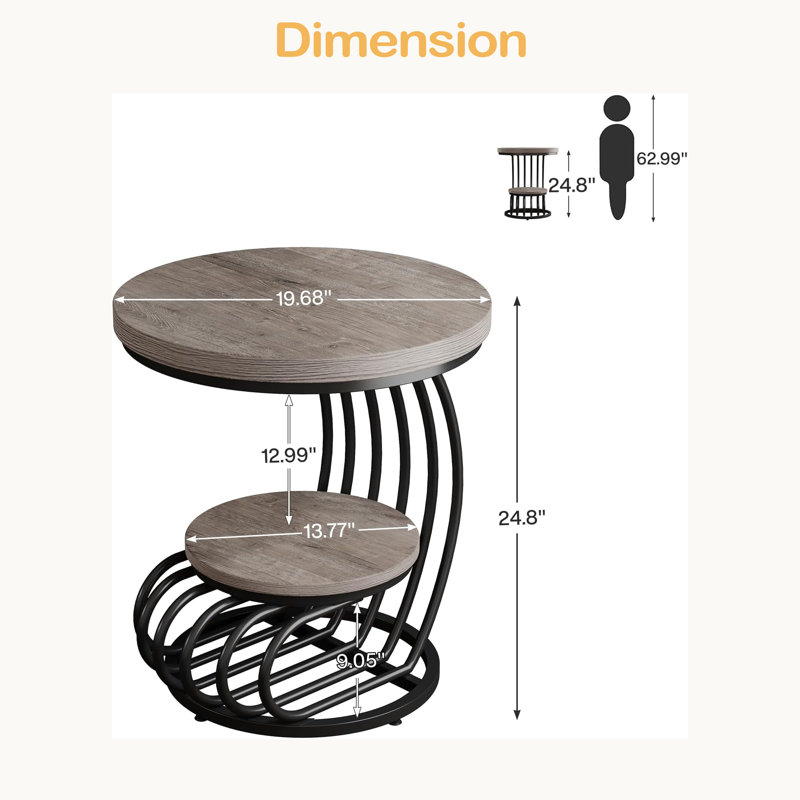 Table de canapé 2 niveaux, table d'appoint ronde, table de bout