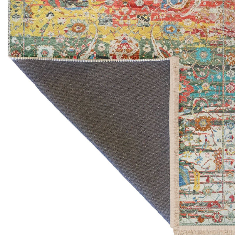 Barcelona Collection Multi-Colored Abstract Motif and Traditional Patterned Vintage Decorative Rug, Runner 3'9.81" x 9'10.11"