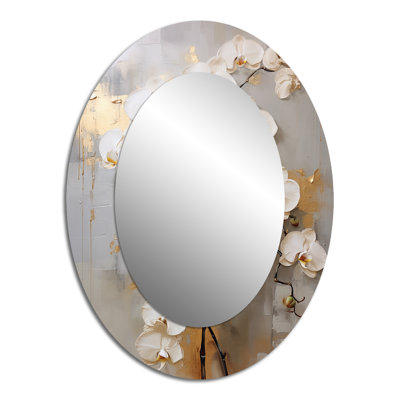 Minimalism Beige And Gold Orchids IV - Beige Oval Wall Mirror Decor