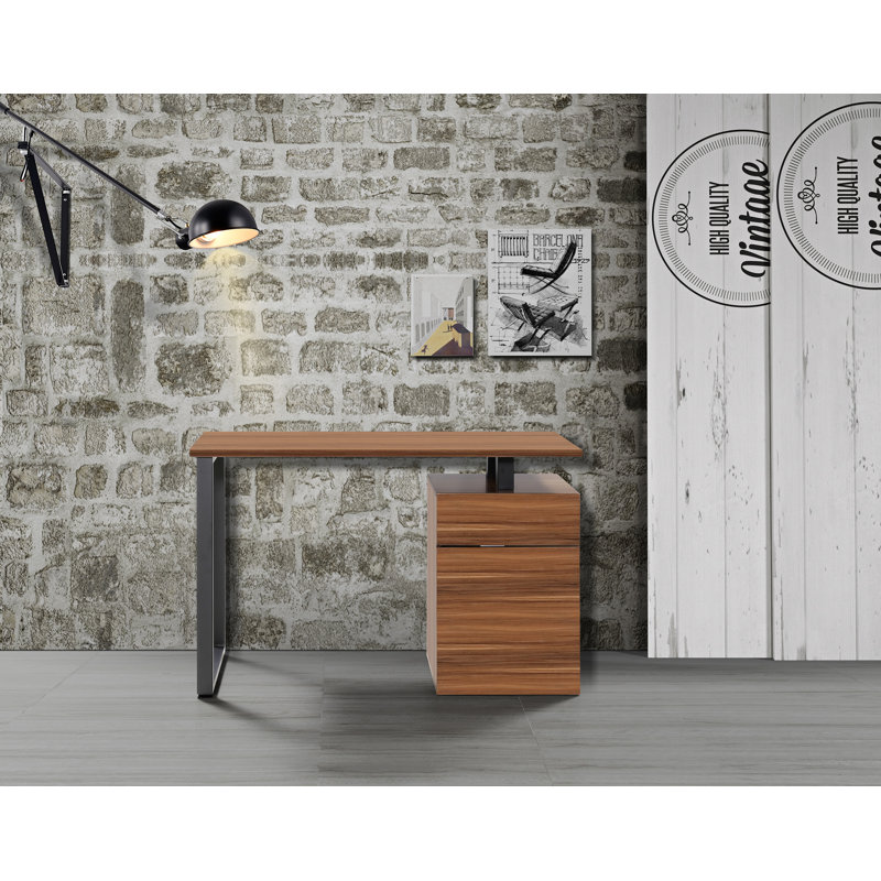 Computer Desk, Dark Brown, Left, Black
