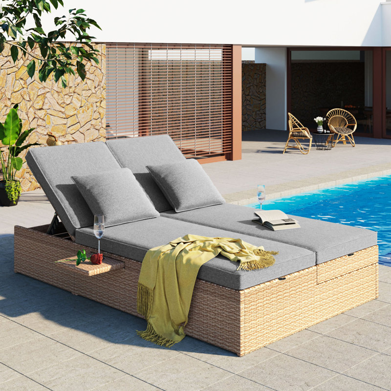 Chaise longue d'extérieur en osier 2 places, Brun
