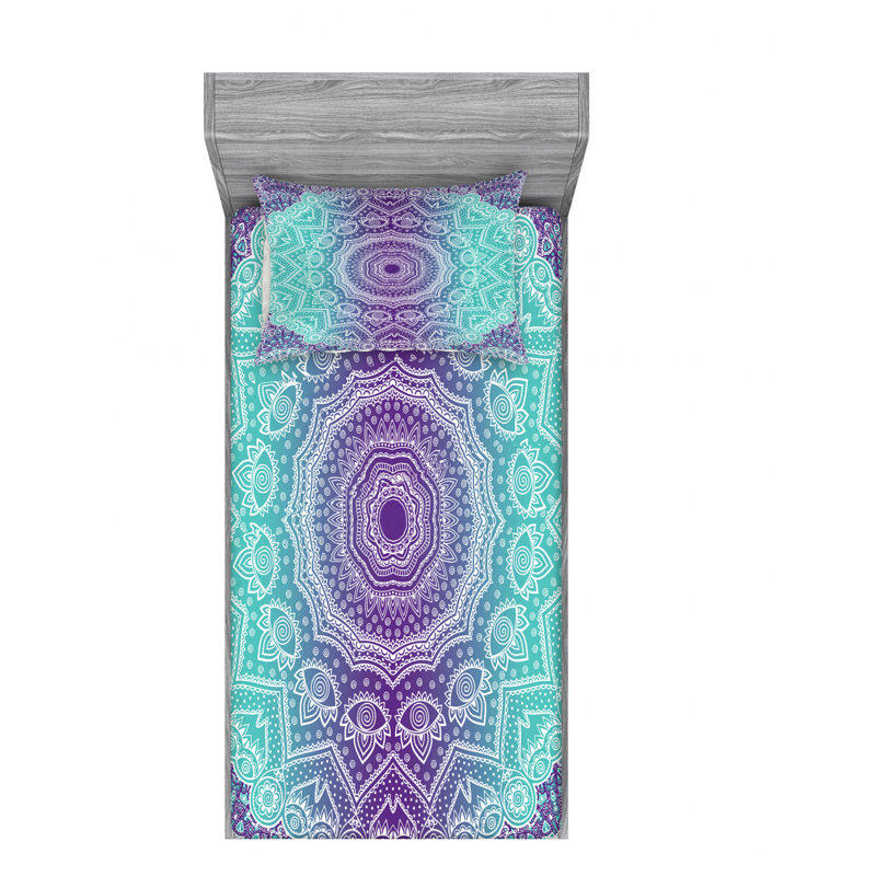 Twin Purple Aqua Mandala Microfiber Sheet Set