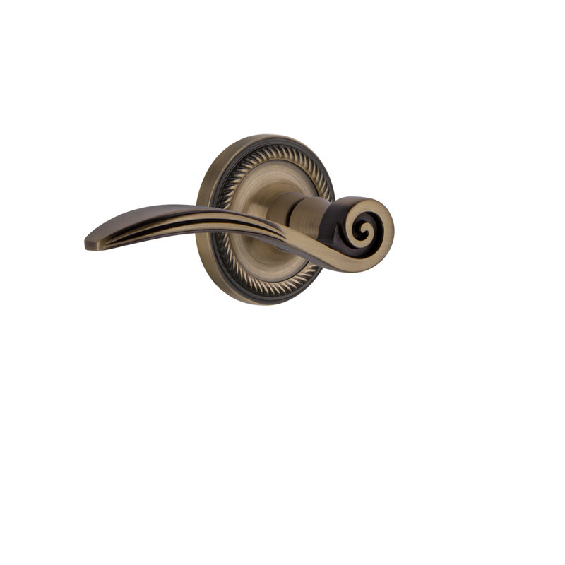 Rope Rosette Privacy (Bed & Bath) with Swan Lever, 2.375", Antique Brass, Left