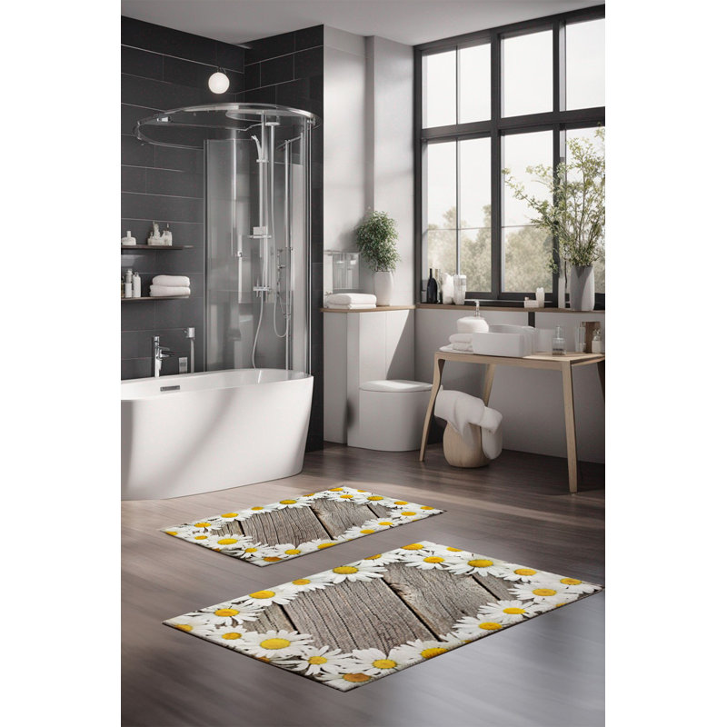 Eakly Luxury Bathmat Set (2 Pieces), 100% Polyester, 16.0 x 23.6 inches & 23.6 x 39.4 inches | Non-Slip Antibacterial Design, 0.3 in Pile Height | Machine Washable, Durable & Easy to Clean | Ideal for Bathroom Décor