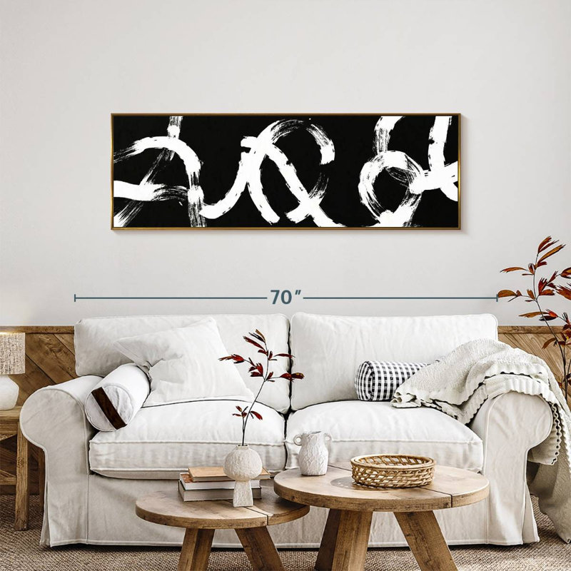 Coups abstraits BW, Floating Frame Gold, 57" X 19"