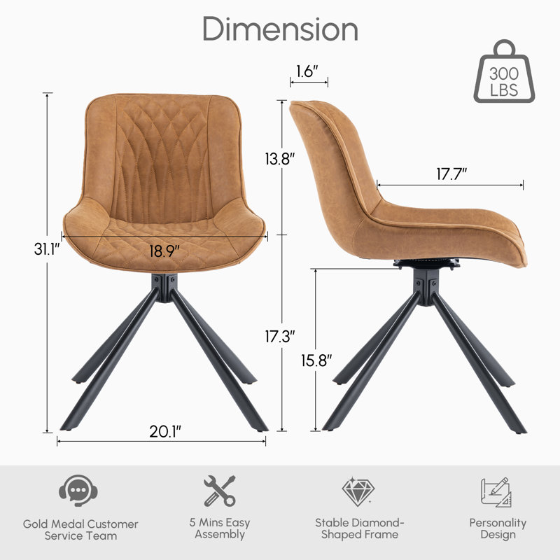 Swivel Tufted Leather Upholstered Side Chairs Modern Dining Chairs with Metal Legs, Brown