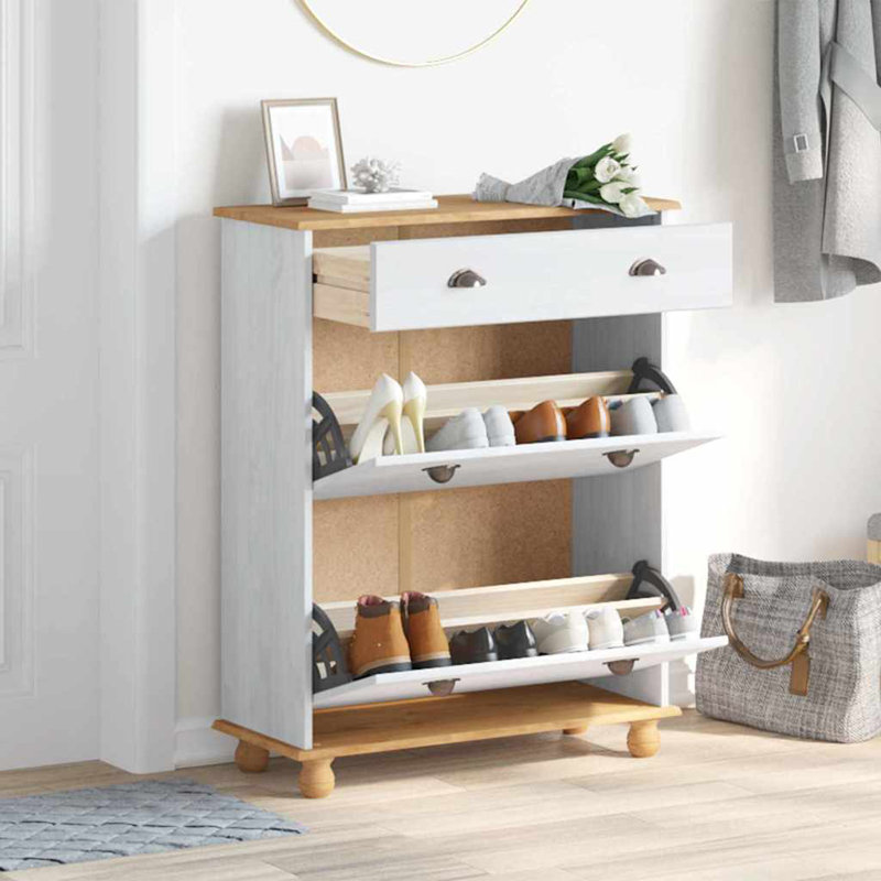 Shoe Cabinet Solid Pine Wood, White
