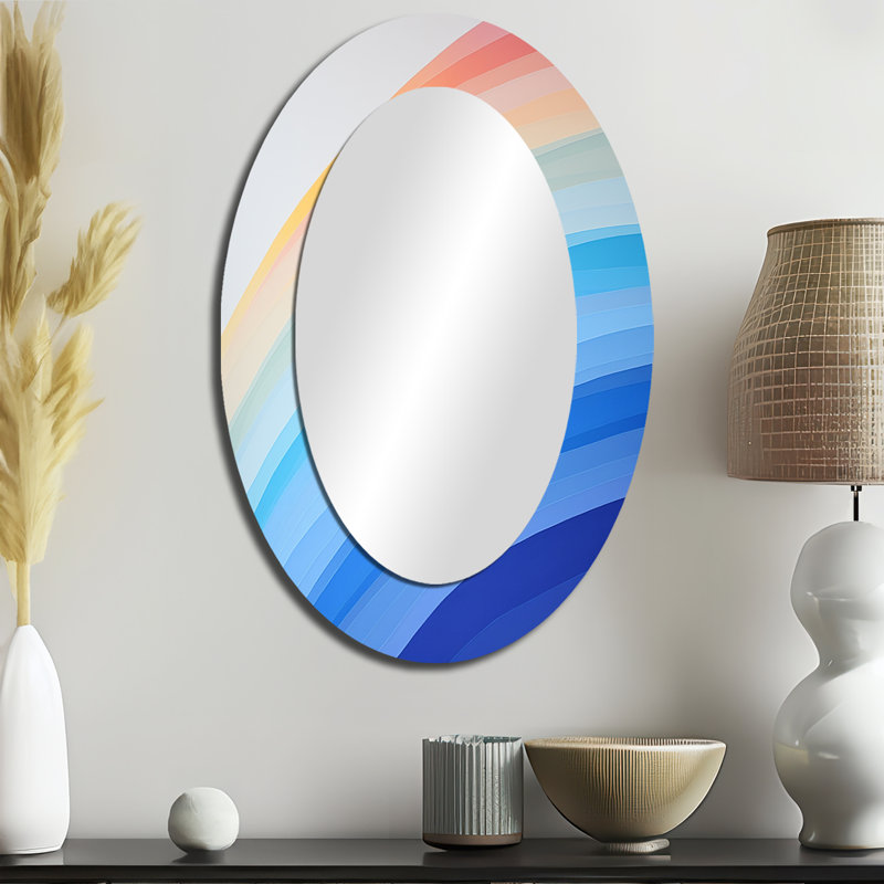 Arc-en-ciel coloré de simplicité I - grand miroir mural ovale sur métal, H 36 po x l 24 po