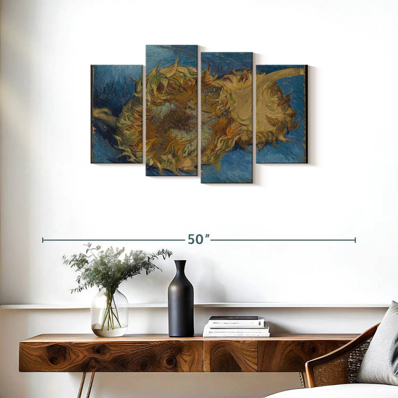 Harnek nature morte avec deux tournesols, H 22 po x l 36 po