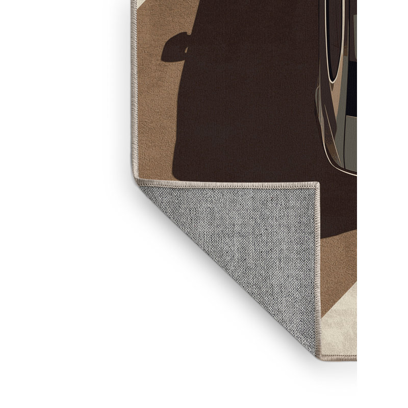 Machine Washable Eldred Police Car Modern Rug in Brown – Beige Binding, 3x5