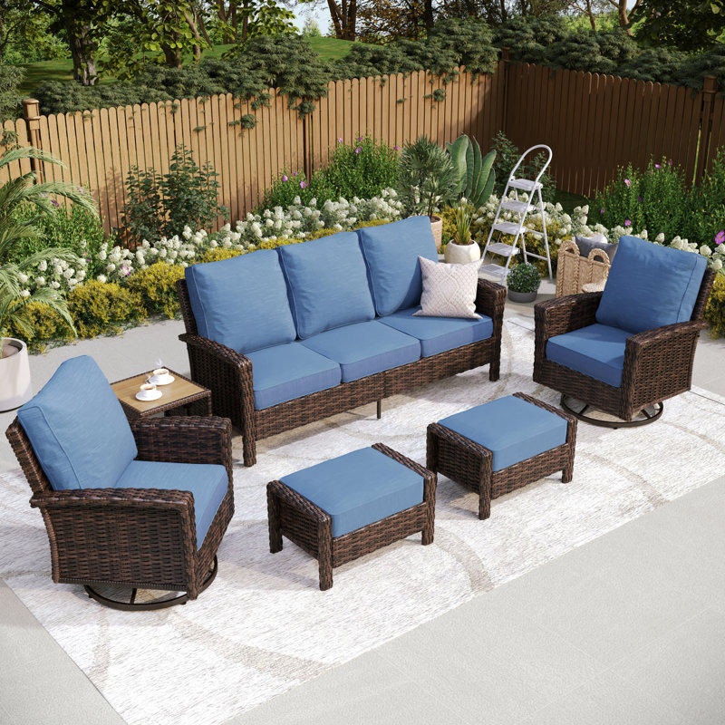 Outdoor Wicker Patio Conversation Furniture Set, Navy