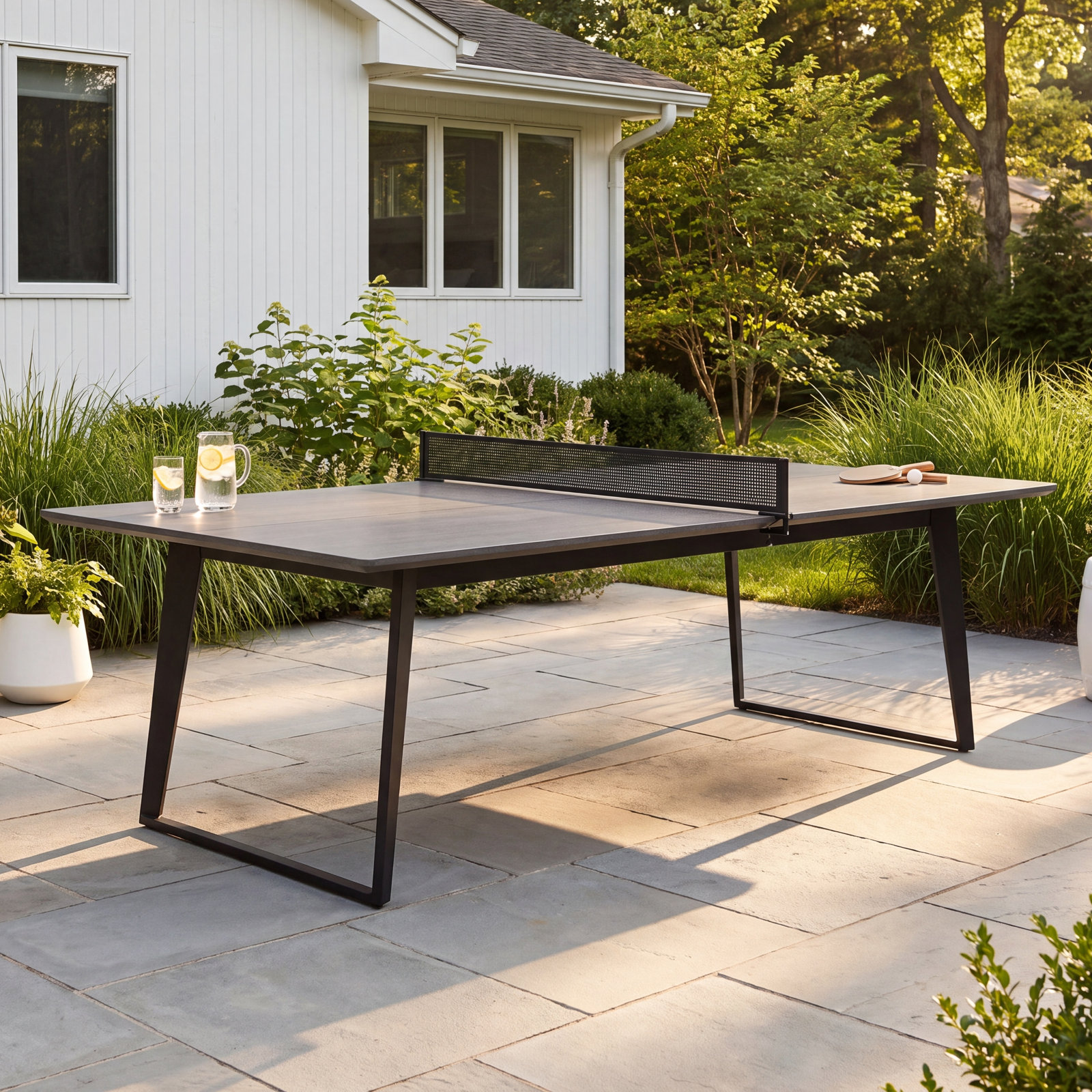 Taneli Table Tennis Table with Paddles, Gray Concrete