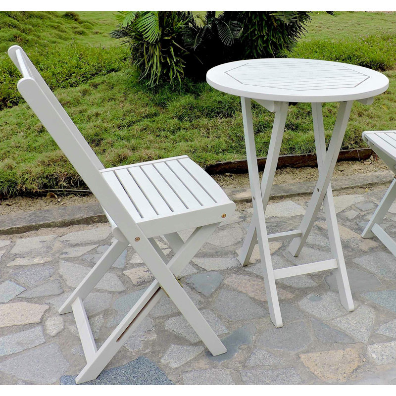 Erkerd 2 - Person Acacia Wood Patio Dining Set with Round Table, Antique White