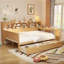 Lit de jour double en bois avec tablettes de rangement, lit multifonctionnel avec deux tiroirs de rangement et bureau d'étude
