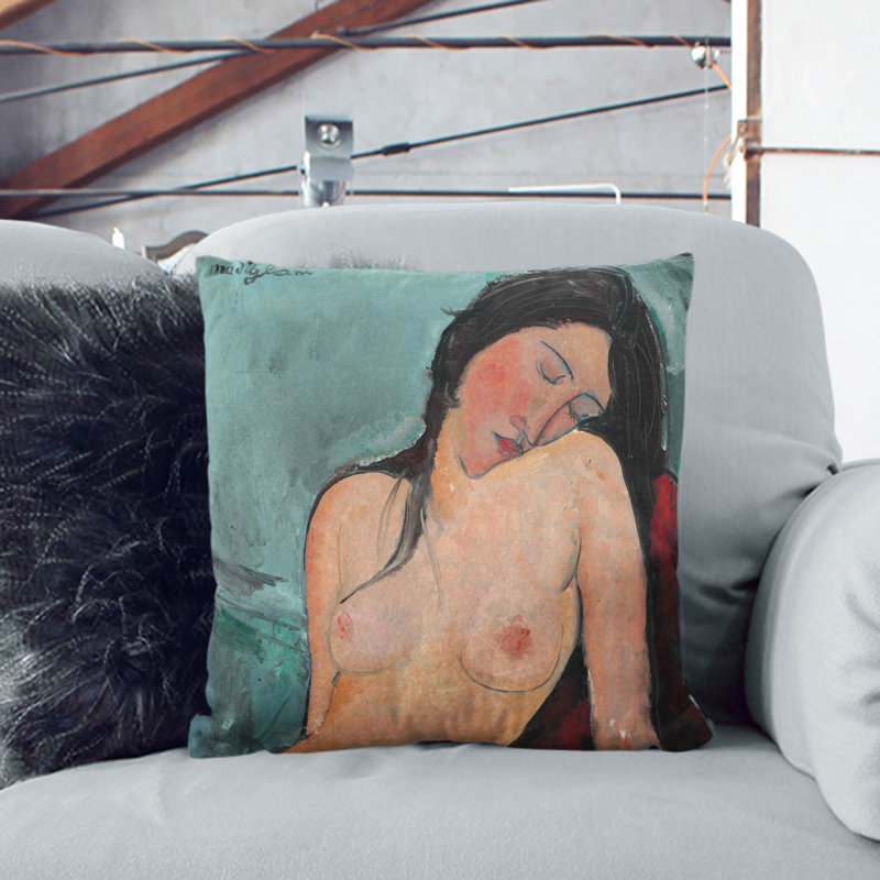 Female Nude Square Throw Cushion, 55cm H x 55cm W x 20cm D, Black