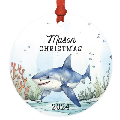 Custom Metal Shark Christmas Ornament 20XX Under The Sea Design For Kids And Shark Lovers